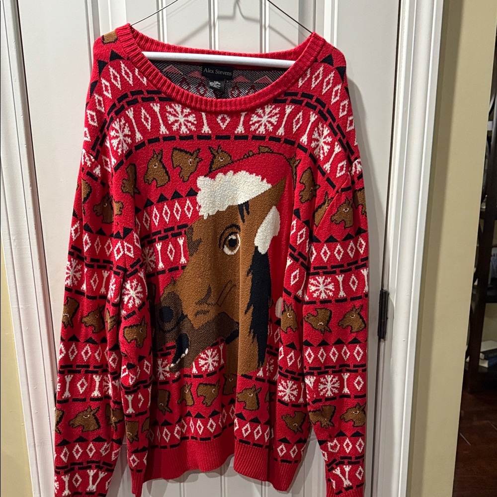 Festive Red Sweater with Horse Design